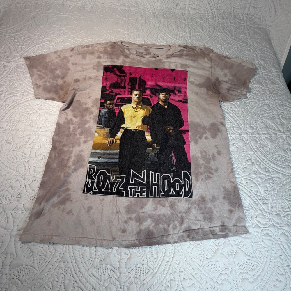 Boyz N The Hood Graphic Tee Shirt Mens Large Tie Dye Grey Brown Distressed Movie